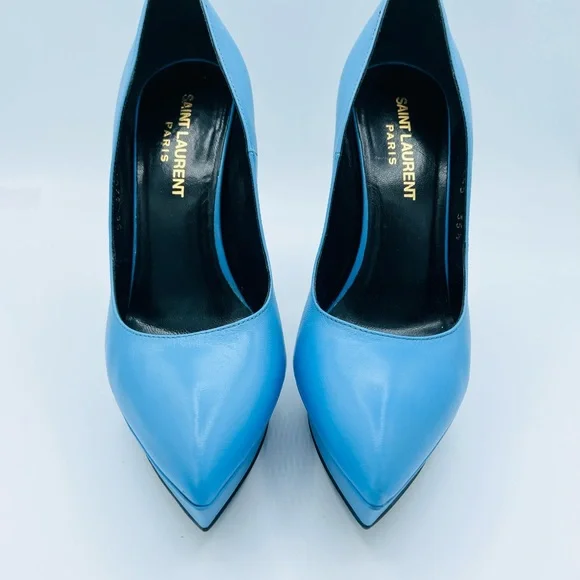 Yve Saint Laurent Platform 5 inch heels Powder Blue size 35.5  in leather - Picture 6 of 6